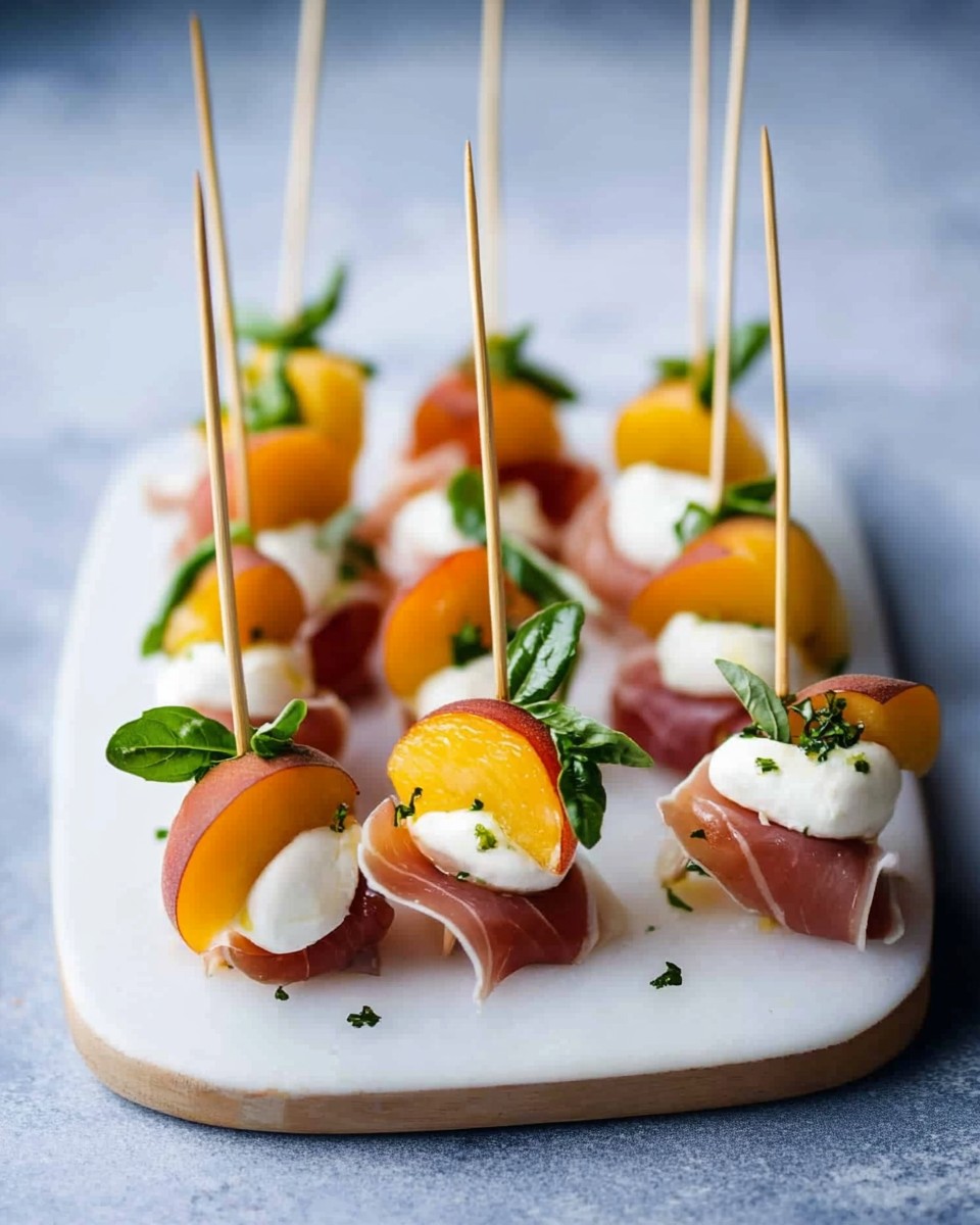 Mozzarella Prosciutto Pickled Peach Skewers