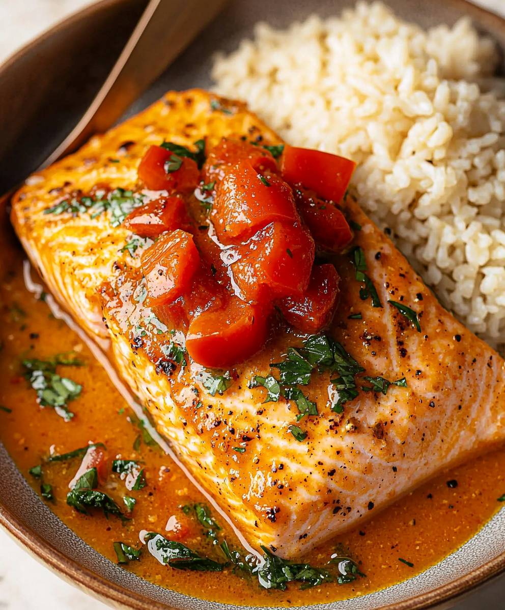 Crispy Salmon with Red Pepper Sauce
