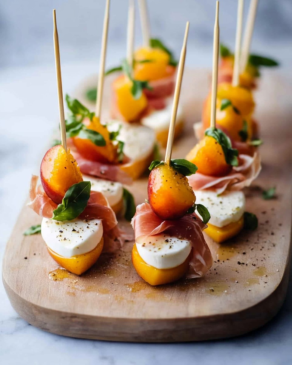 Mozzarella Prosciutto Pickled Peach Skewers
