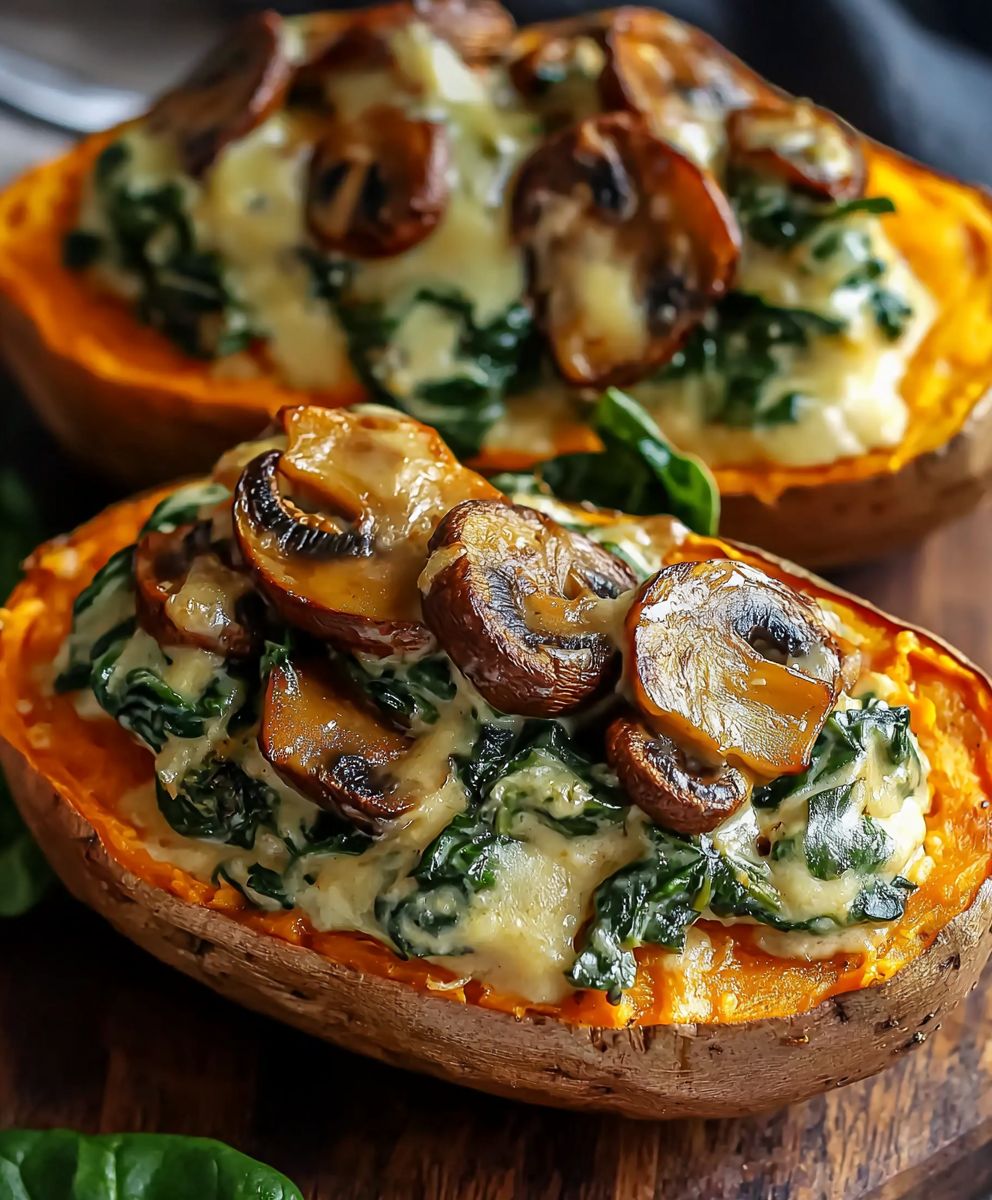 Creamy Mushroom Spinach Stuffed Potatoes