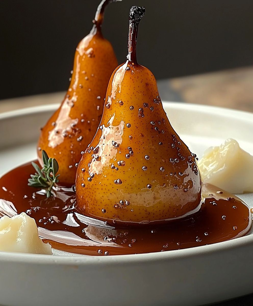 Poached Pears with Caramel Sauce