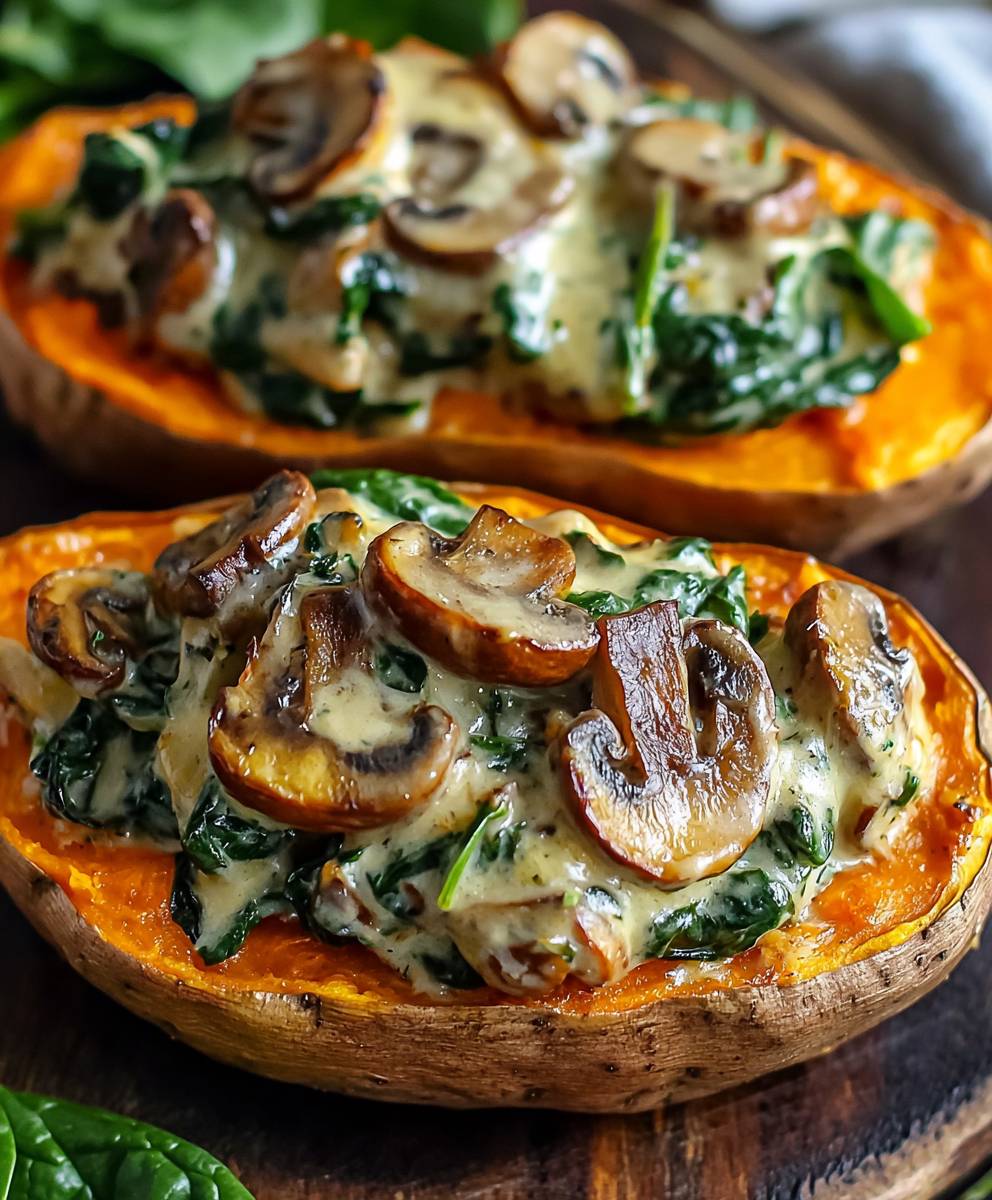Creamy Mushroom Spinach Stuffed Potatoes
