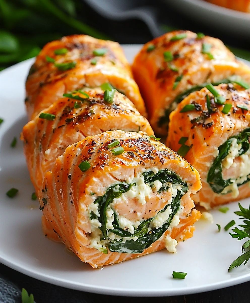 Spinach feta stuffed salmon