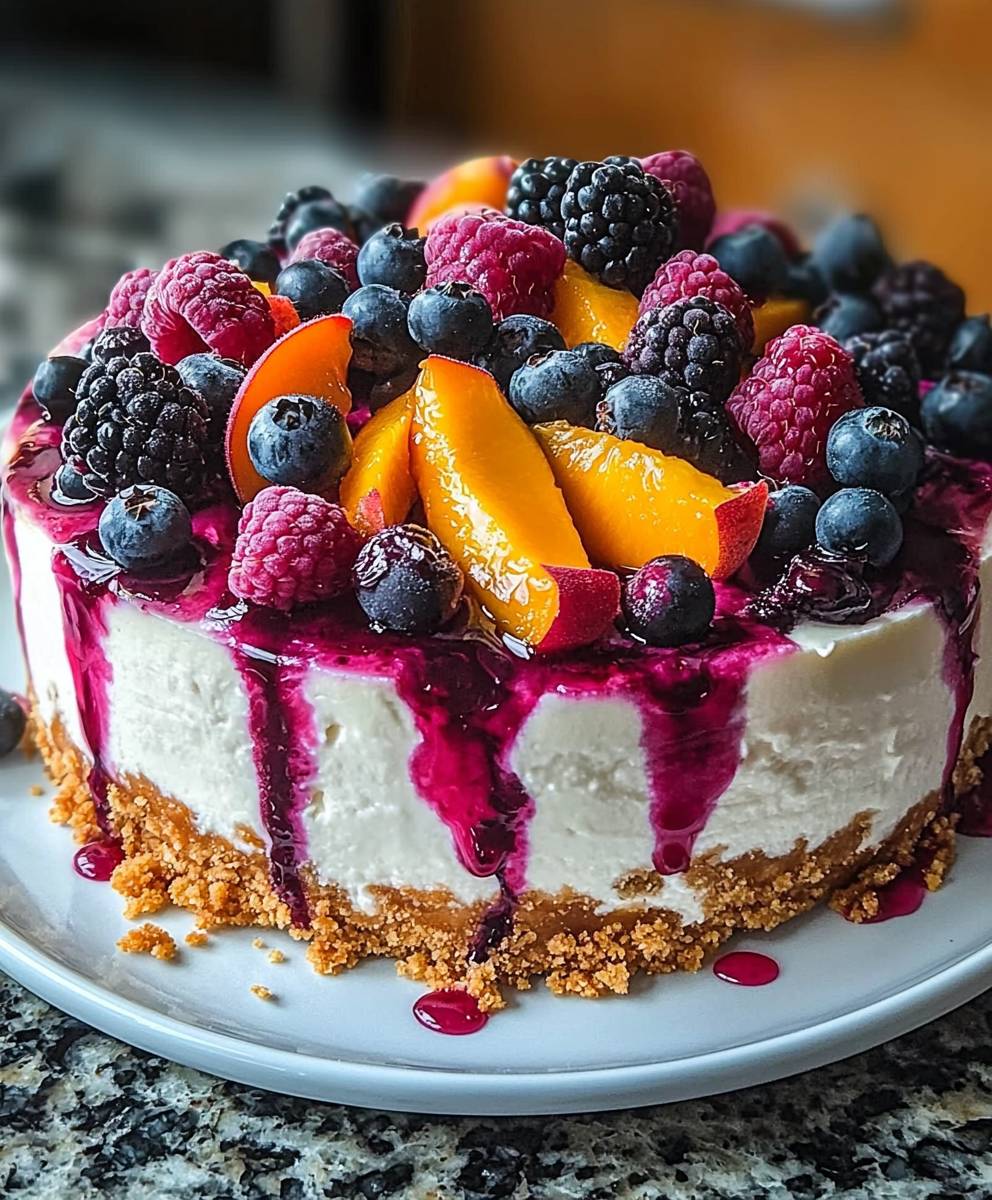 Summer Berry Peach Cheesecake