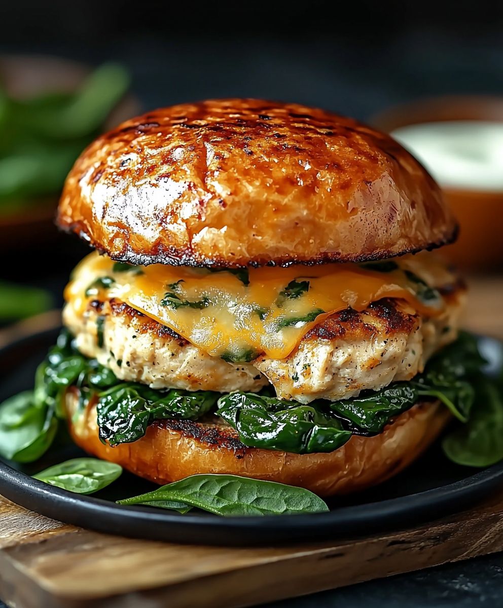 White Cheddar Spinach Chicken Burgers
