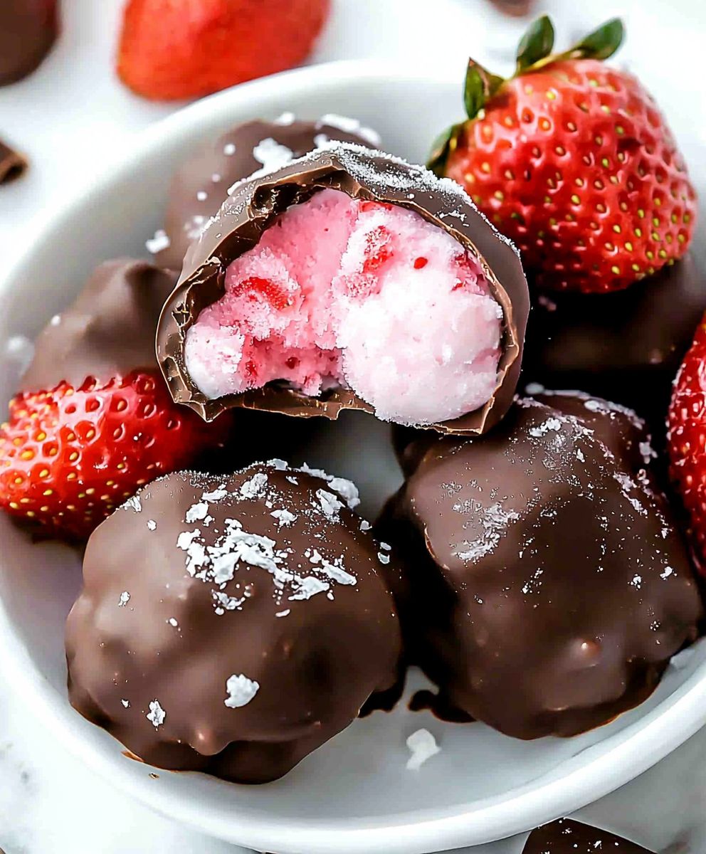 Chocolate Strawberry Frozen Yogurt Bites