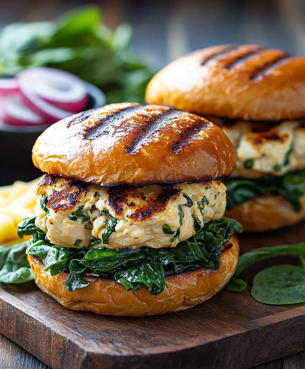 White Cheddar Spinach Chicken Burgers
