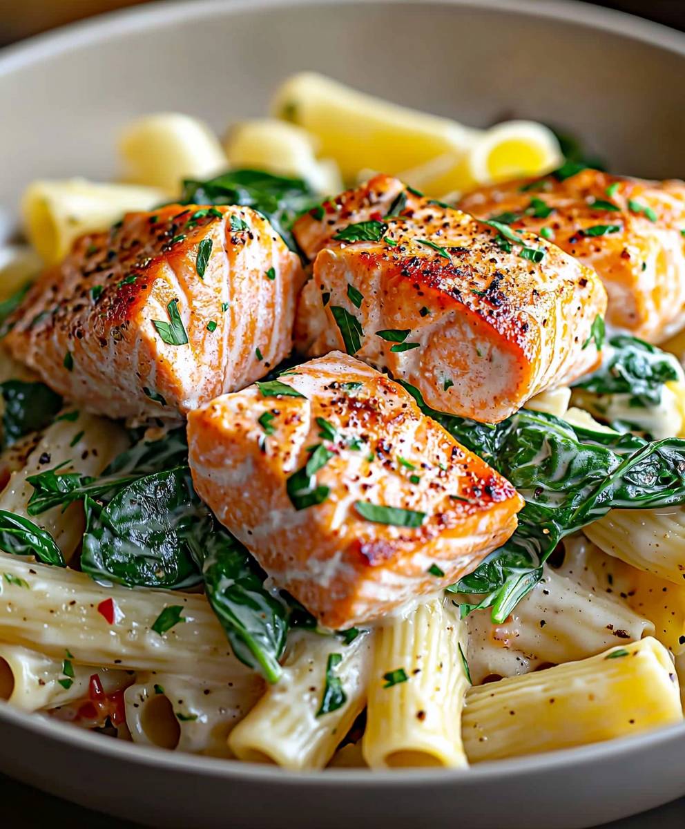 Salmon spinach pasta