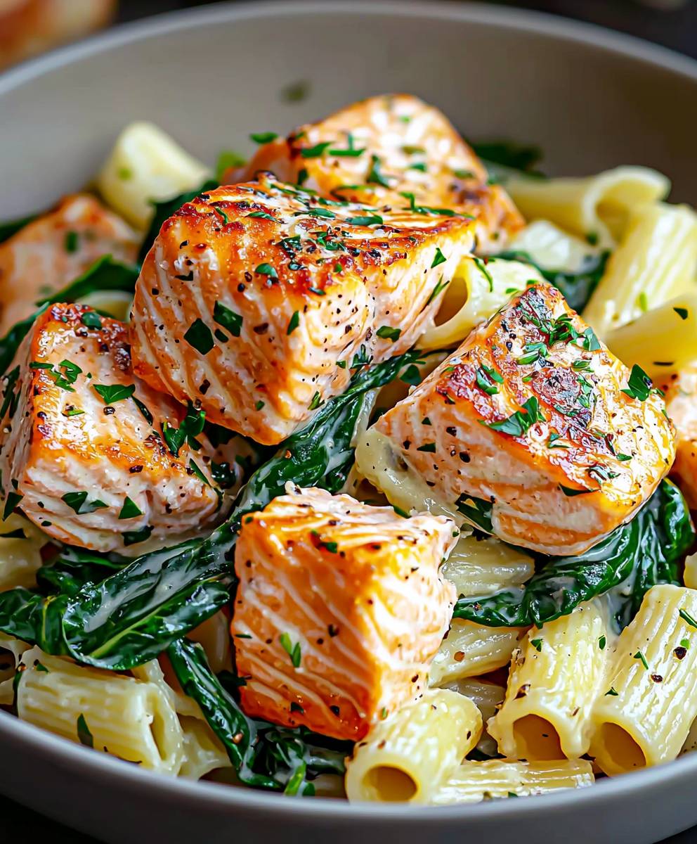 Salmon spinach pasta