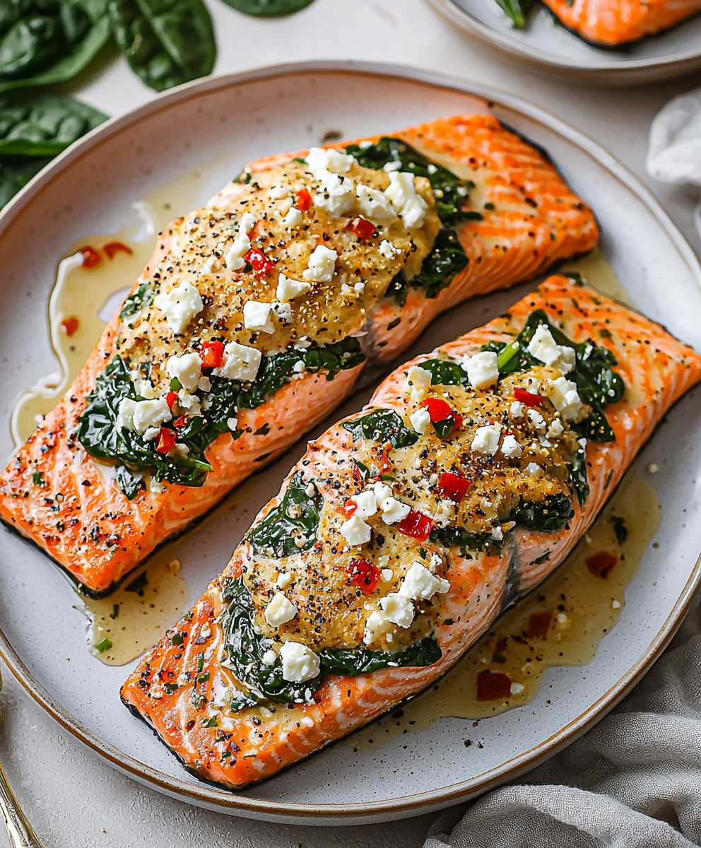 Stuffed Salmon Spinach Feta