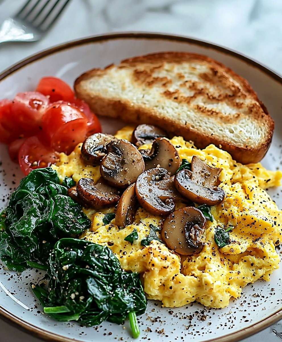 Mushroom Spinach Scrambled Eggs