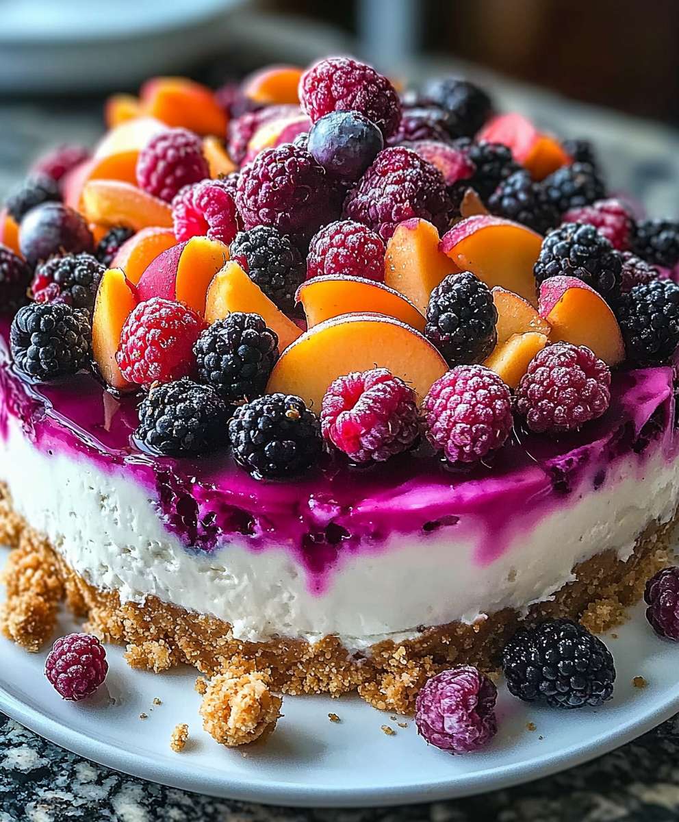 Summer Berry Peach Cheesecake