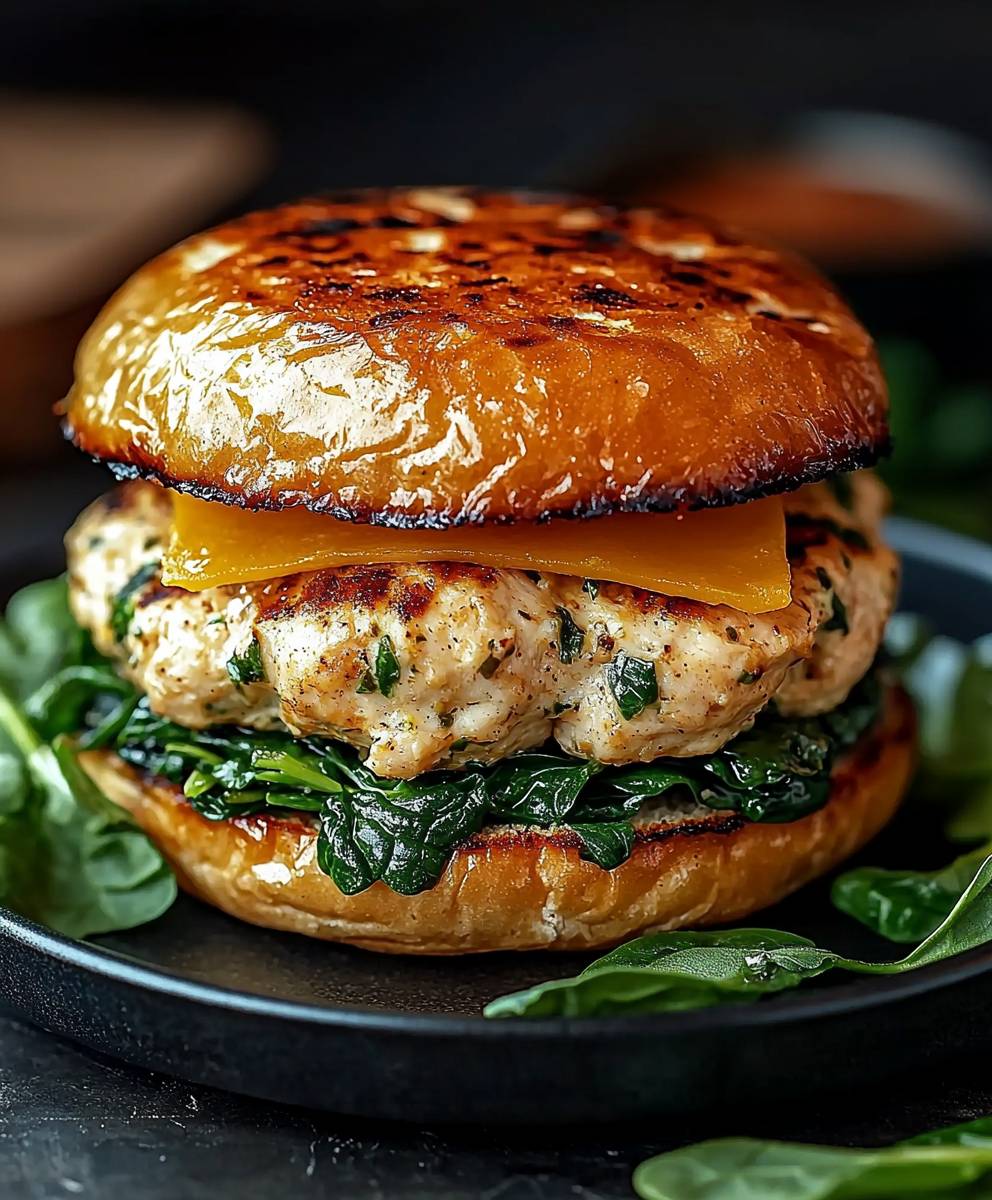 White Cheddar Spinach Chicken Burgers
