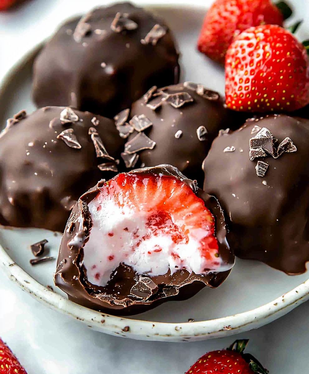 Chocolate Strawberry Frozen Yogurt Bites