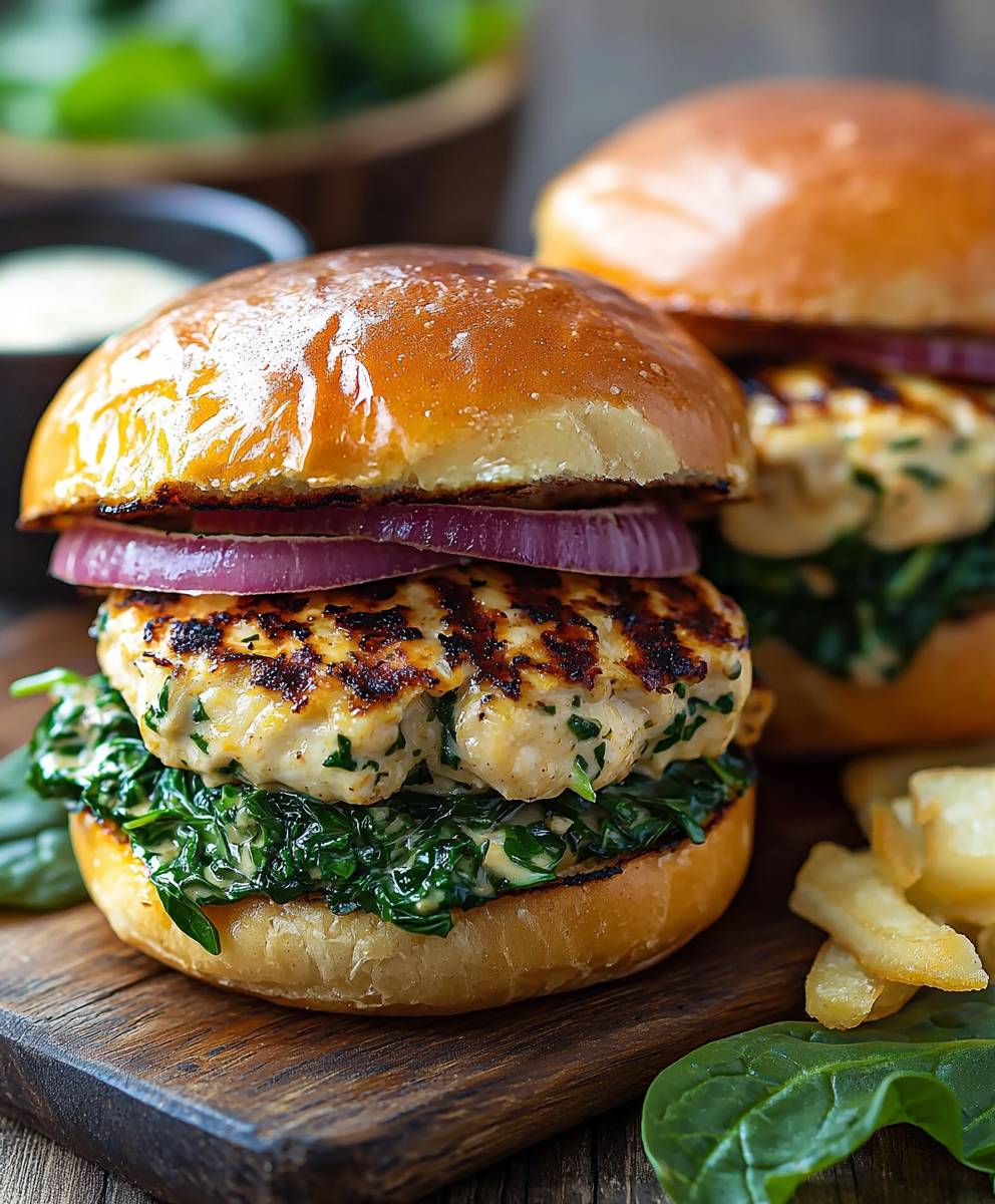 White Cheddar Spinach Chicken Burgers