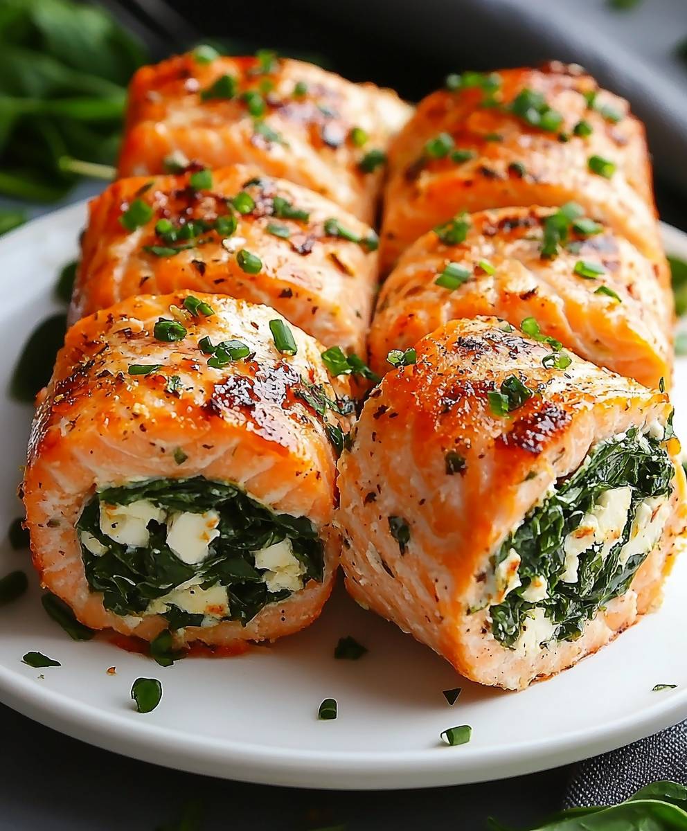 Spinach feta stuffed salmon