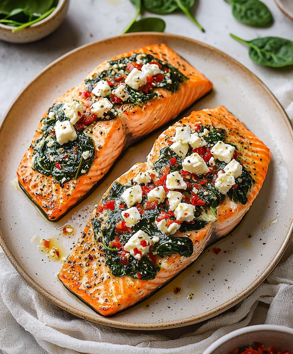 Stuffed Salmon Spinach Feta