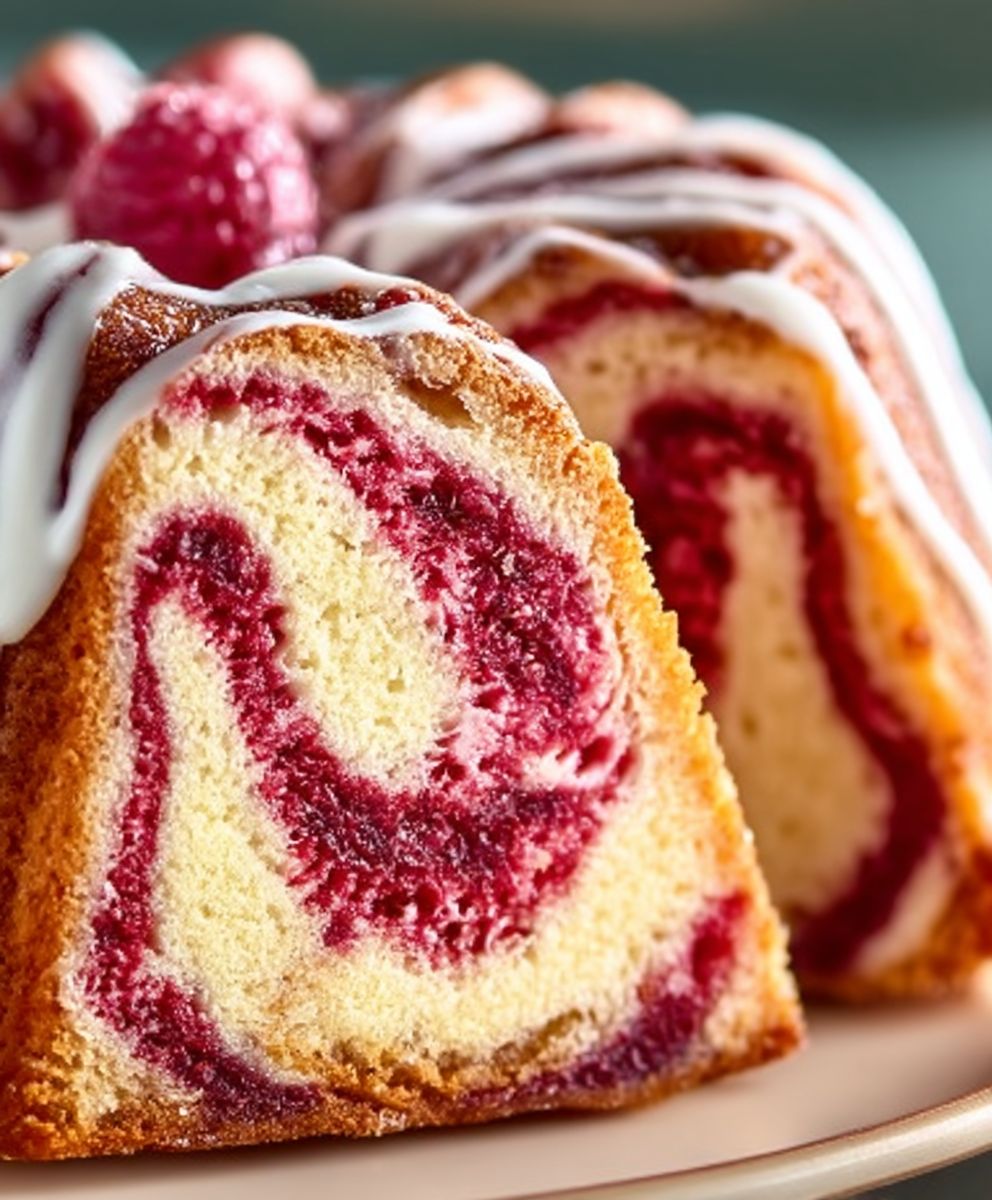 Vanilla Raspberry Swirl Cake