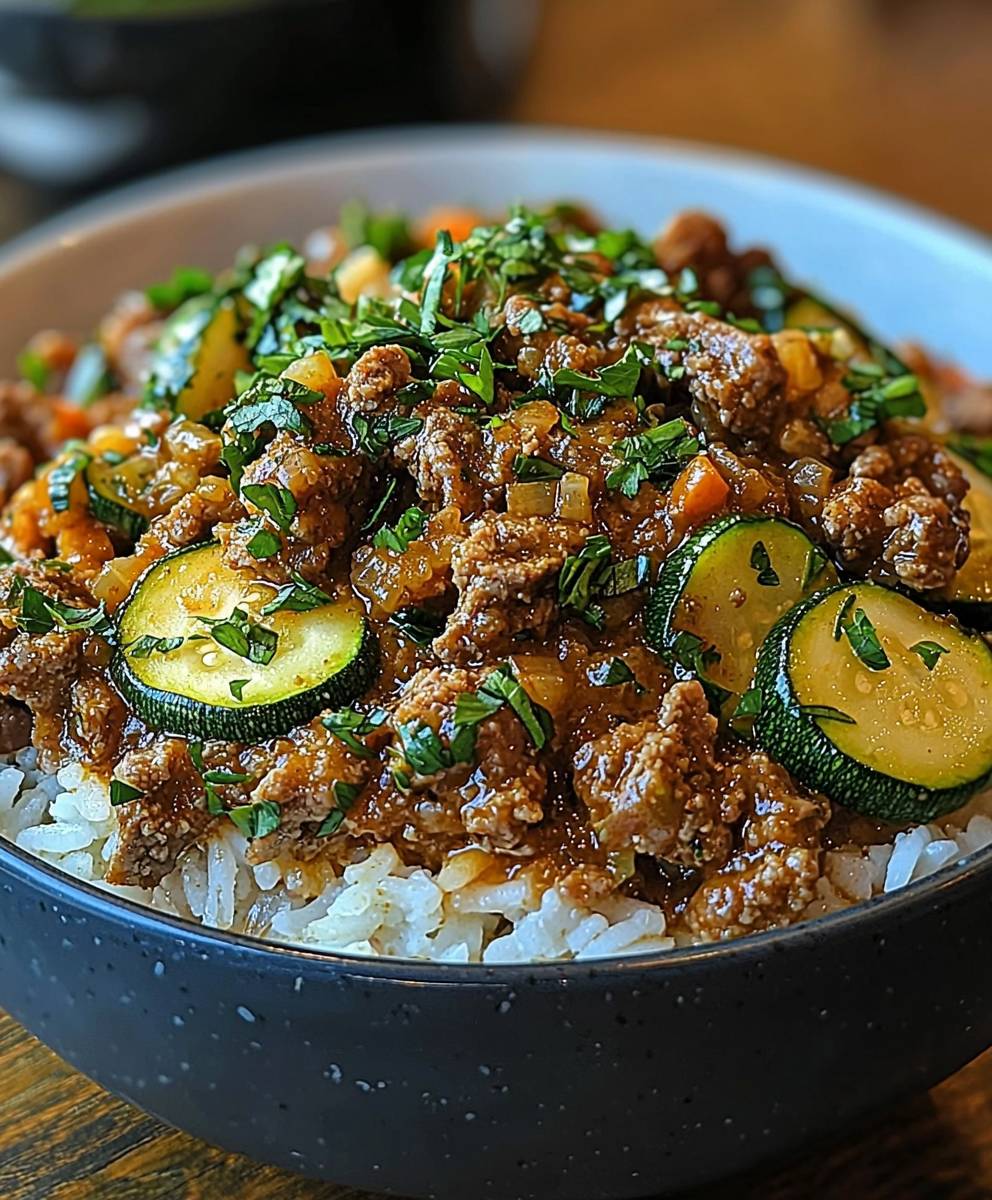 Greek beef zucchini rice bowl