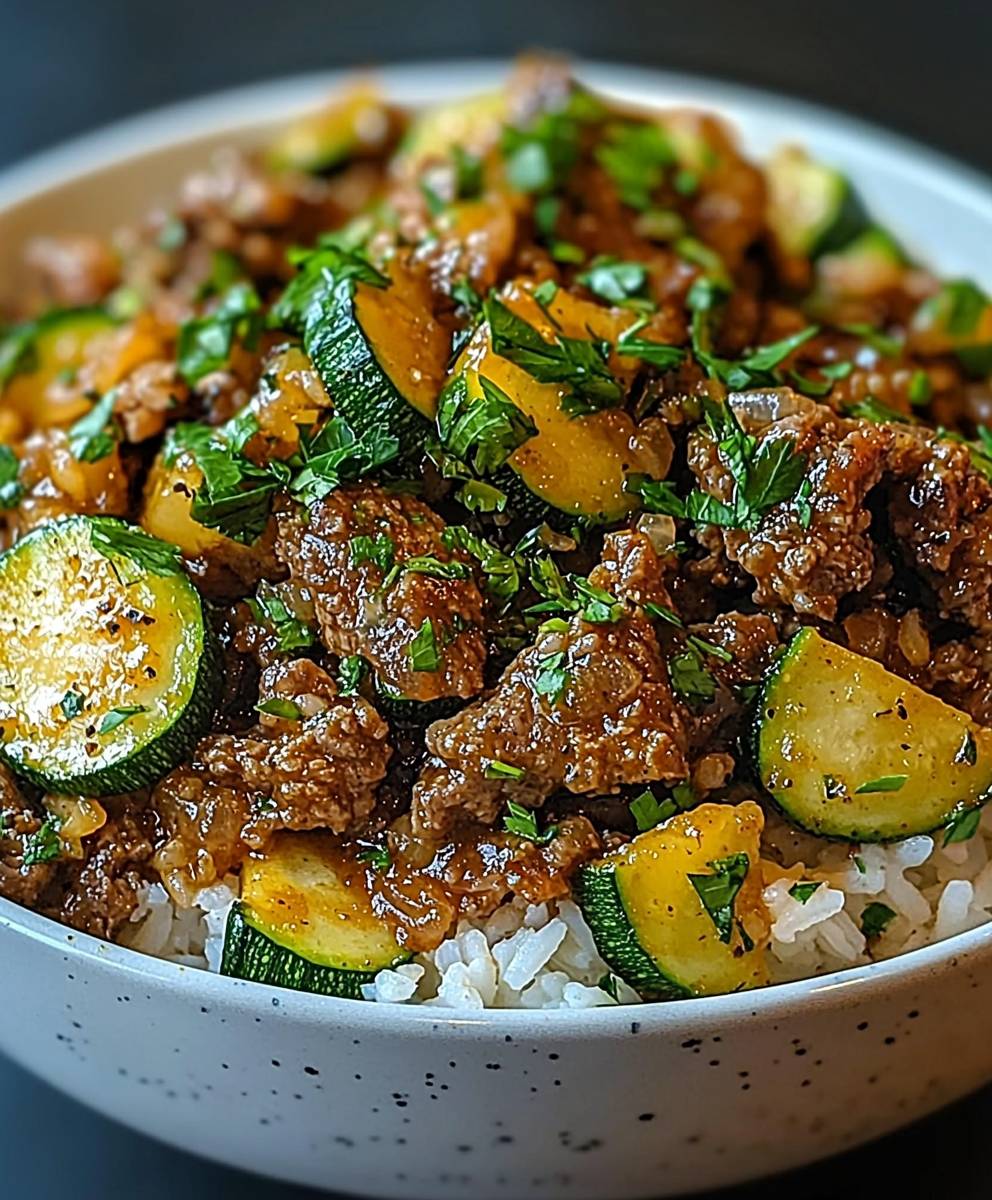Greek beef zucchini rice bowl