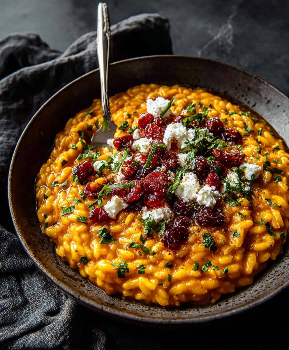 Pumpkin goat cheese risotto