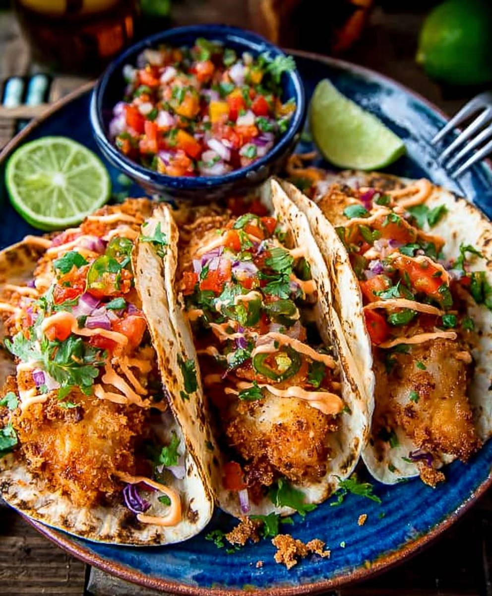 Crispy Fish Tacos Pico Gallo