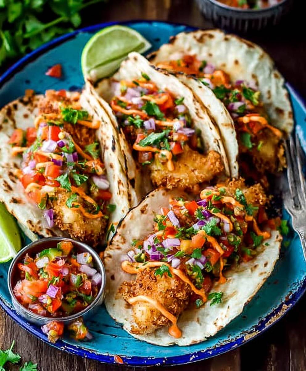 Crispy Fish Tacos Pico Gallo