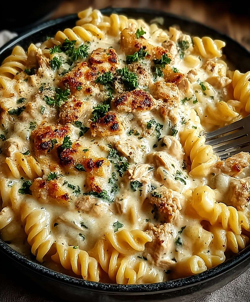 Crockpot Garlic Parmesan Chicken Pasta