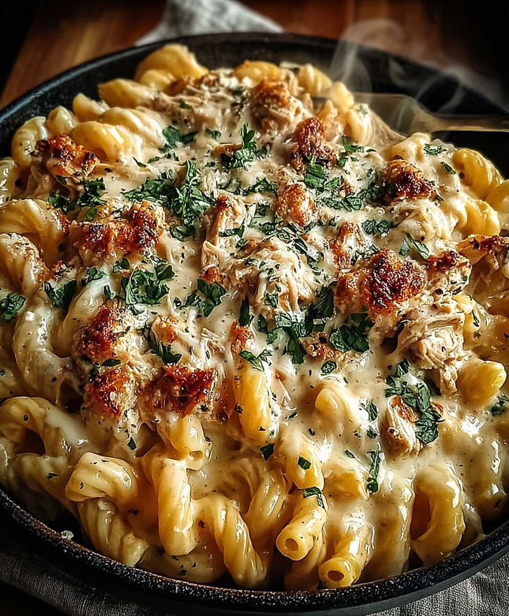 Crockpot Garlic Parmesan Chicken Pasta