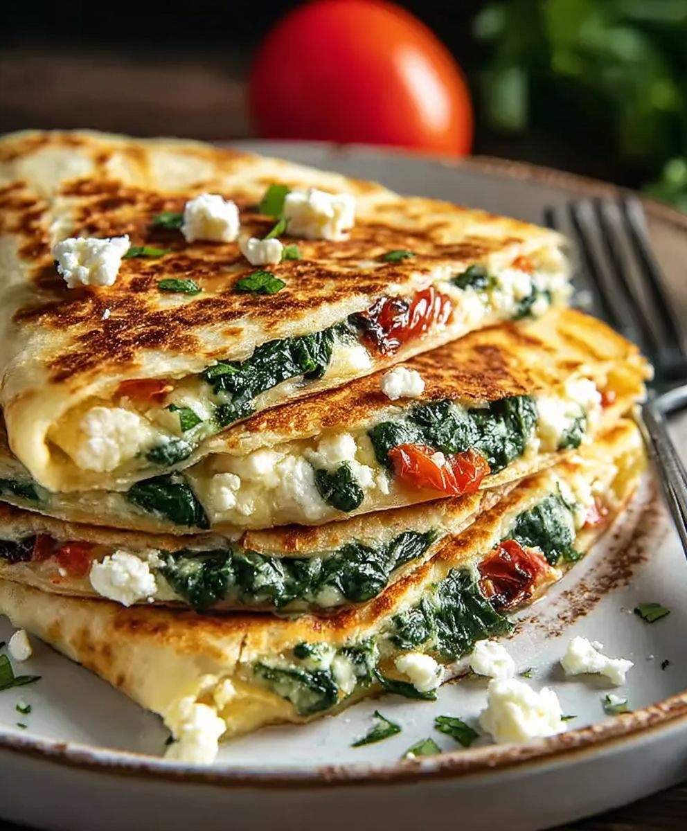 Spinach feta quesadillas
