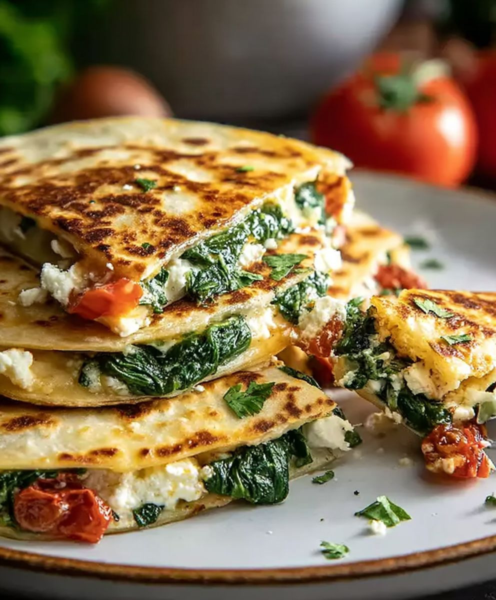 Spinach feta quesadillas
