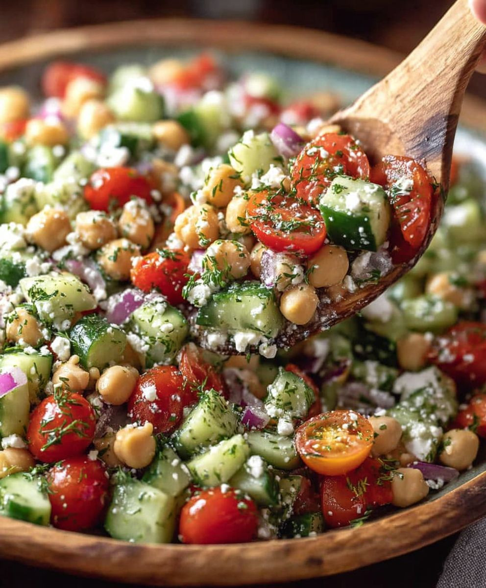 Chickpea cucumber salad with feta