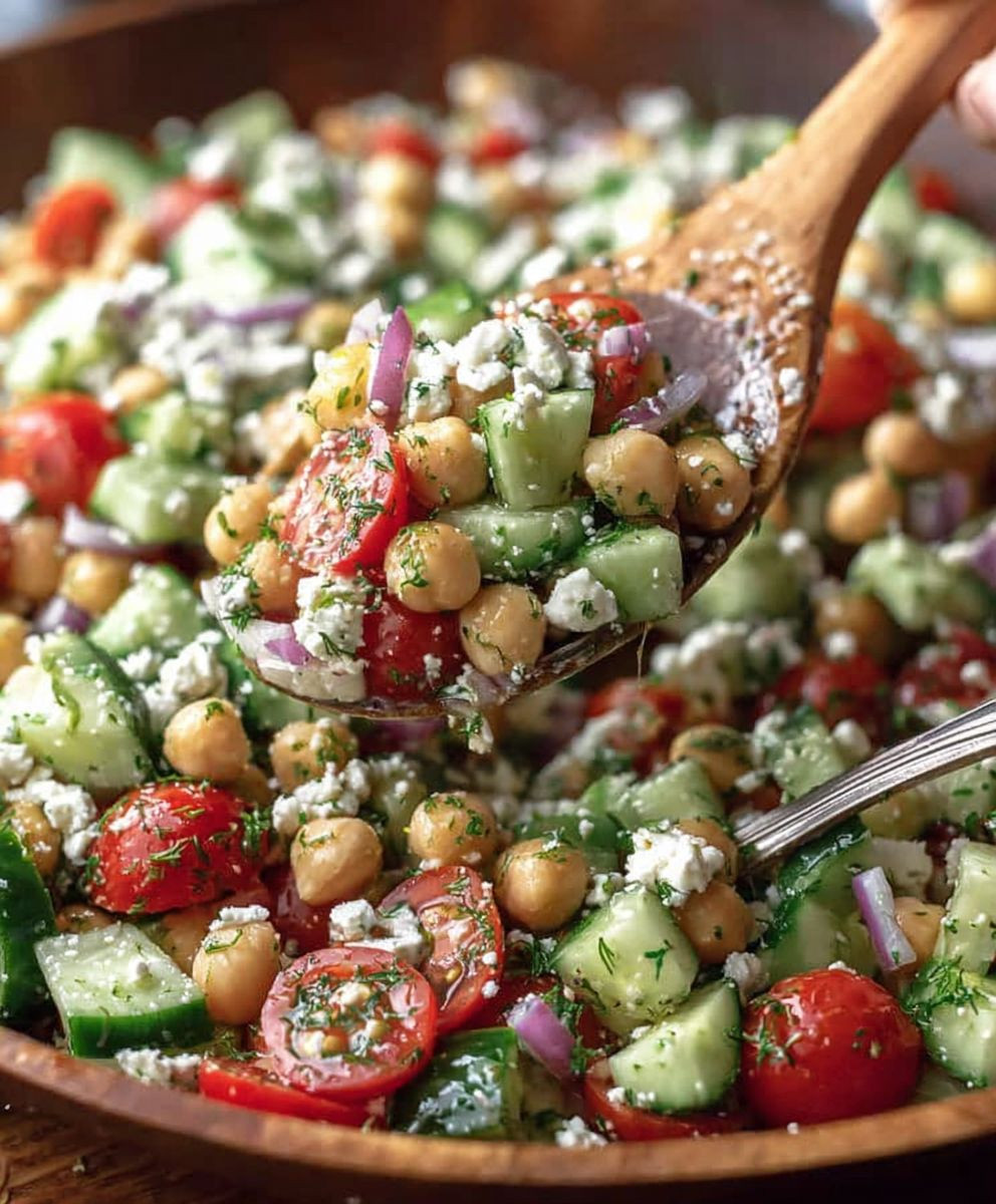 Chickpea cucumber salad with feta
