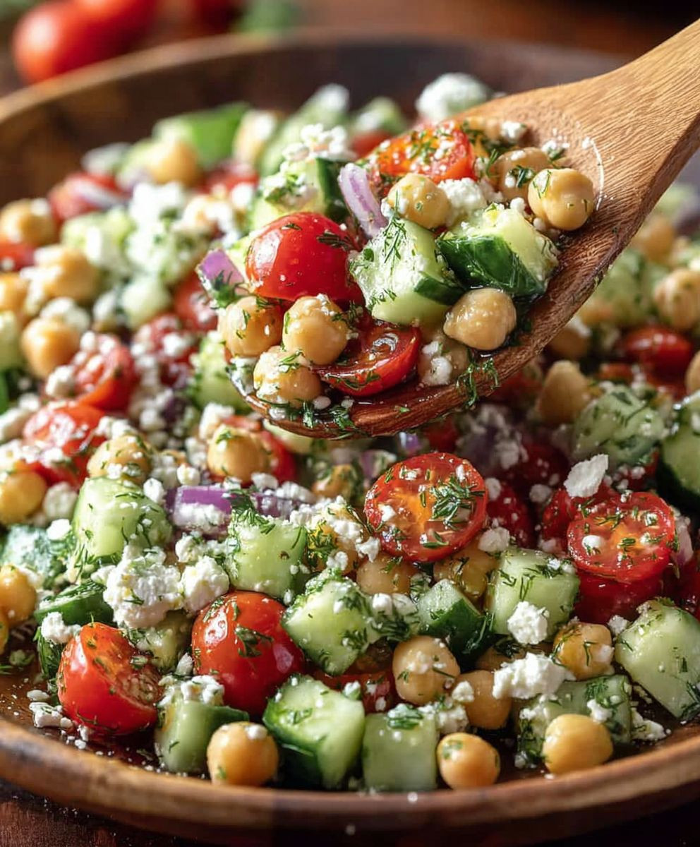Chickpea cucumber salad with feta
