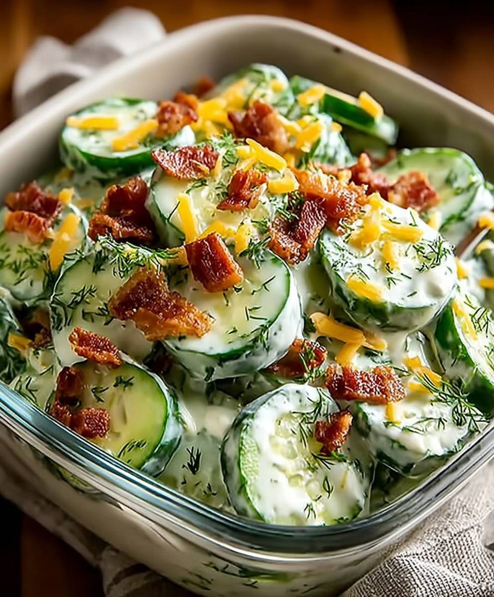 Creamy Cucumber Bacon Cheese Salad