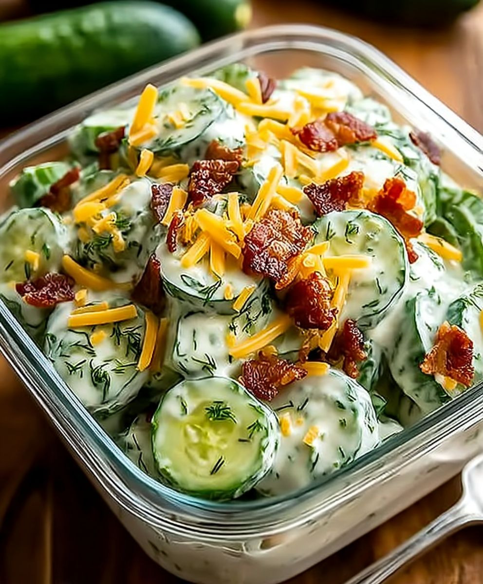 Creamy Cucumber Bacon Cheese Salad