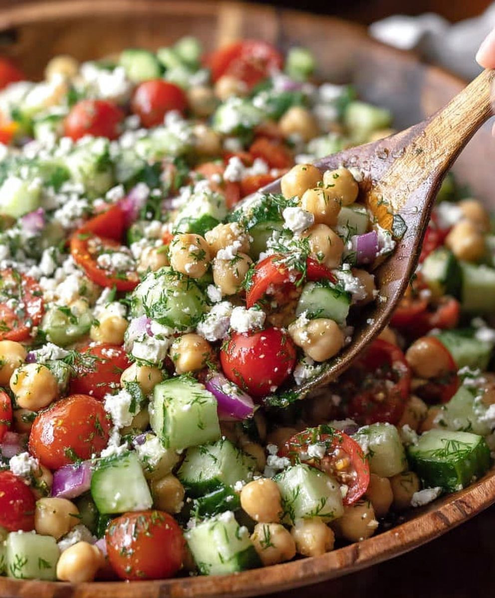 Chickpea cucumber salad with feta