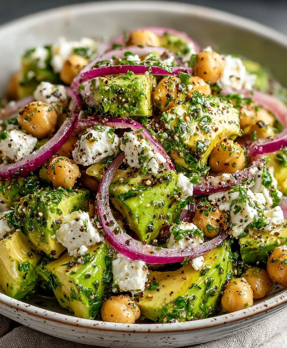 Chickpea feta avocado salad
