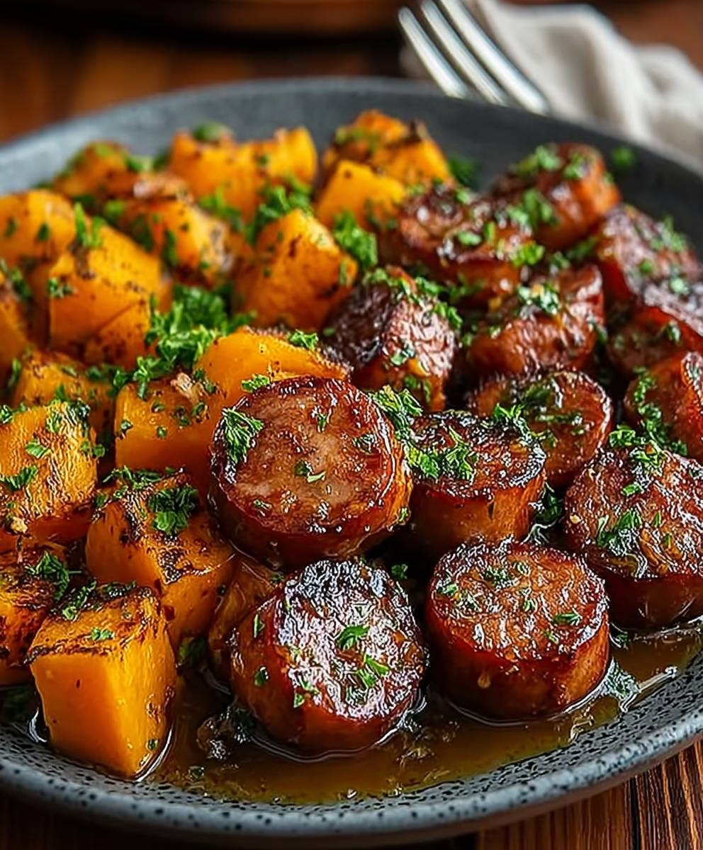 Sausage sweet potatoes honey garlic