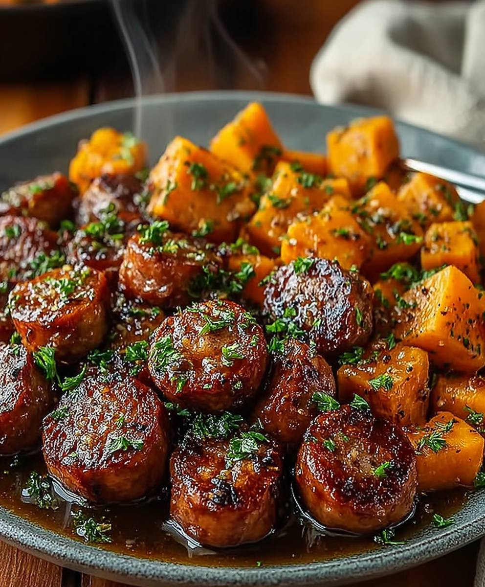 Sausage sweet potatoes honey garlic