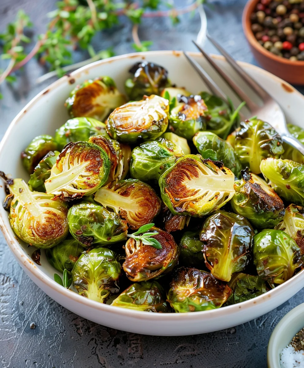 Easy Air Fryer Brussels Sprouts with Balsamic Glaze & Pecans