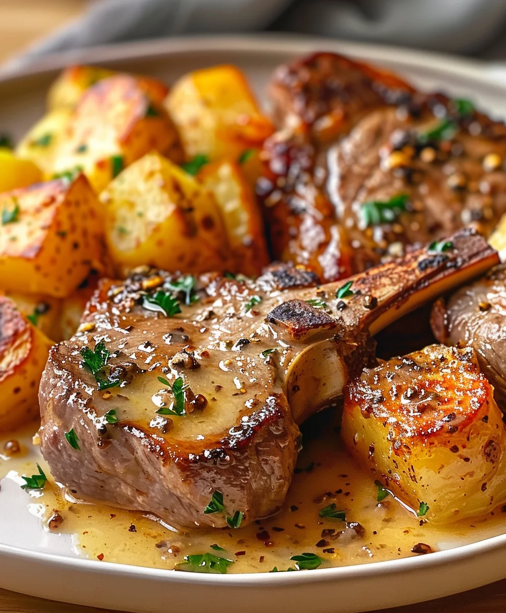 Best Garlic Butter Beef Chops & Cheesy Potato Bake Dinner