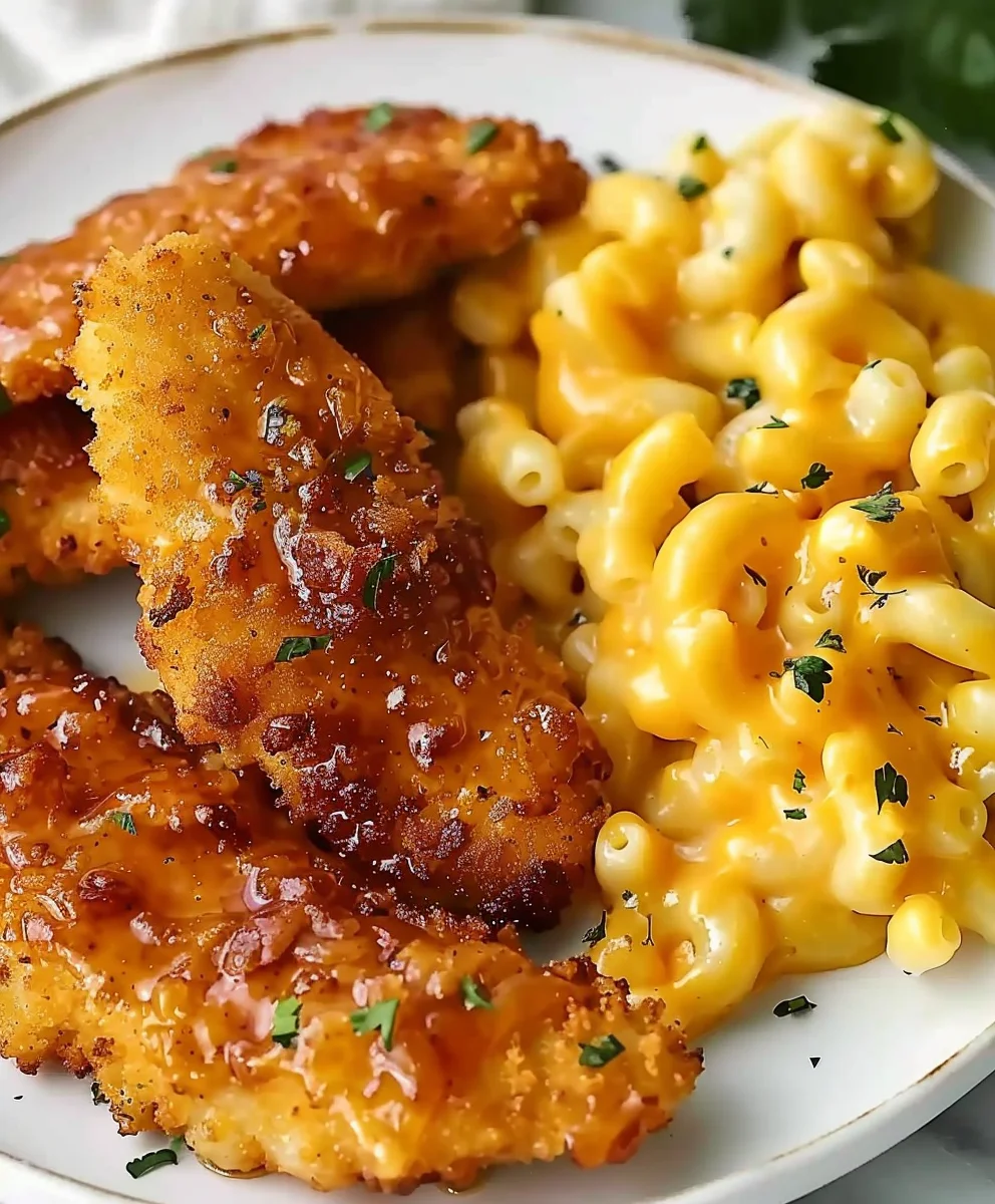 Hot Honey Chicken Tenders & Cheesy Baked Mac N Cheese