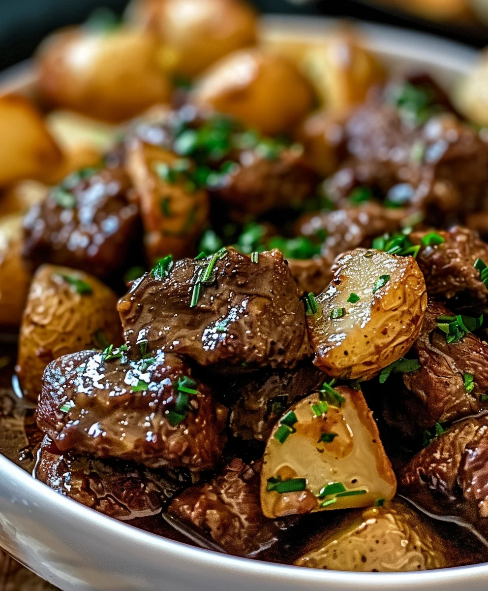 Easy Slow Cooker Garlic Butter Beef Bites & Potatoes