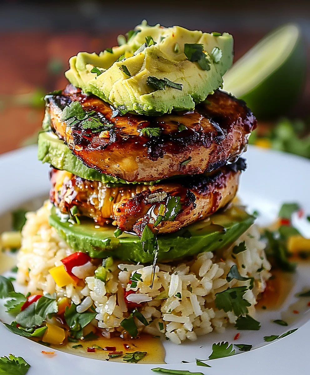 Honey Lime Chicken Avocado Rice Stack