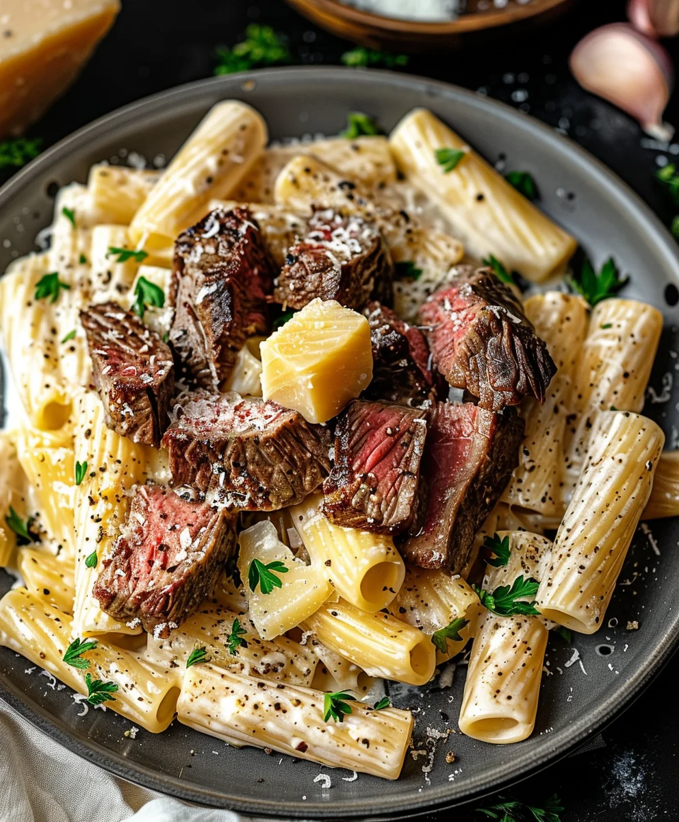 Creamy Garlic Butter Steak Rigatoni