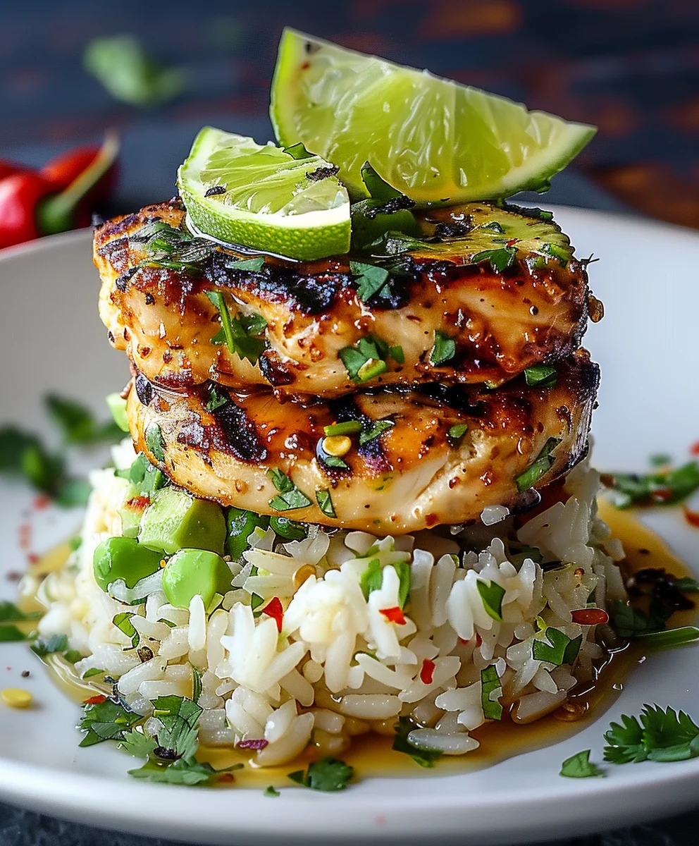 Tangy Honey Lime Chicken & Avocado Rice Stack