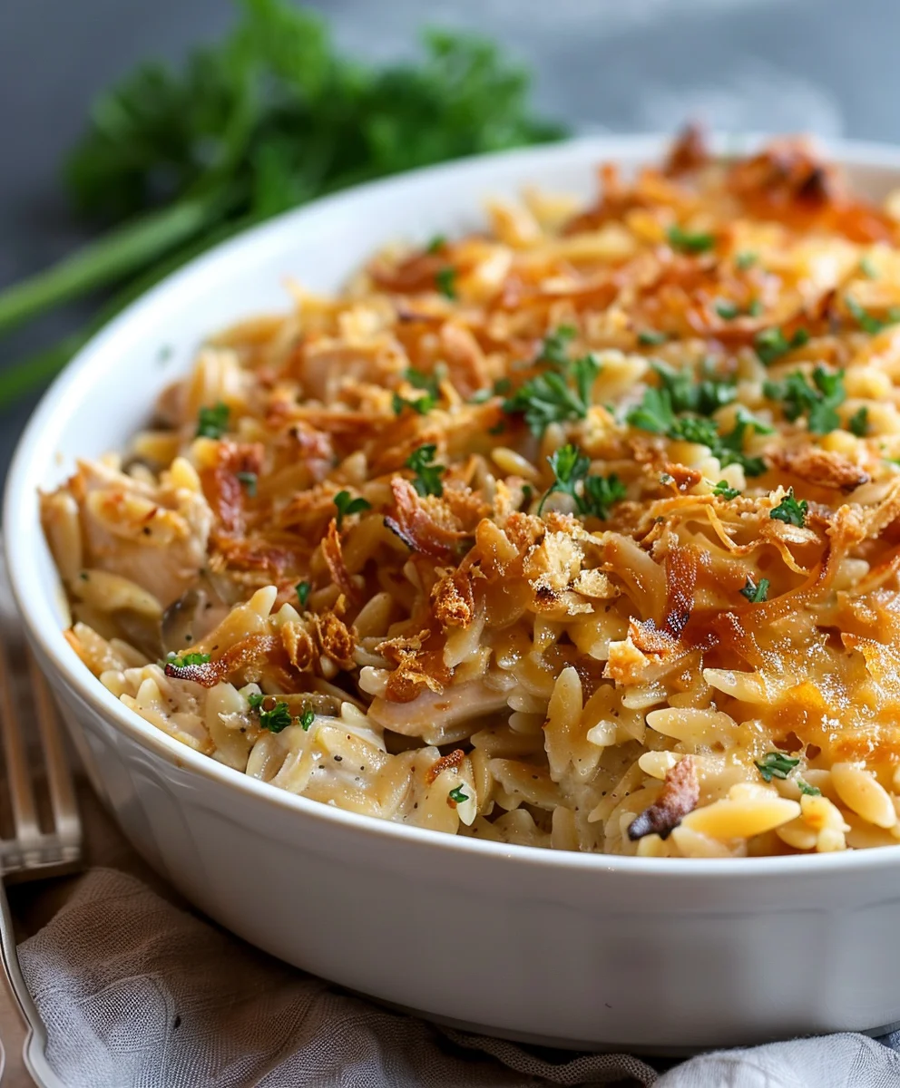 Comforting French Onion Chicken Orzo Casserole Recipe