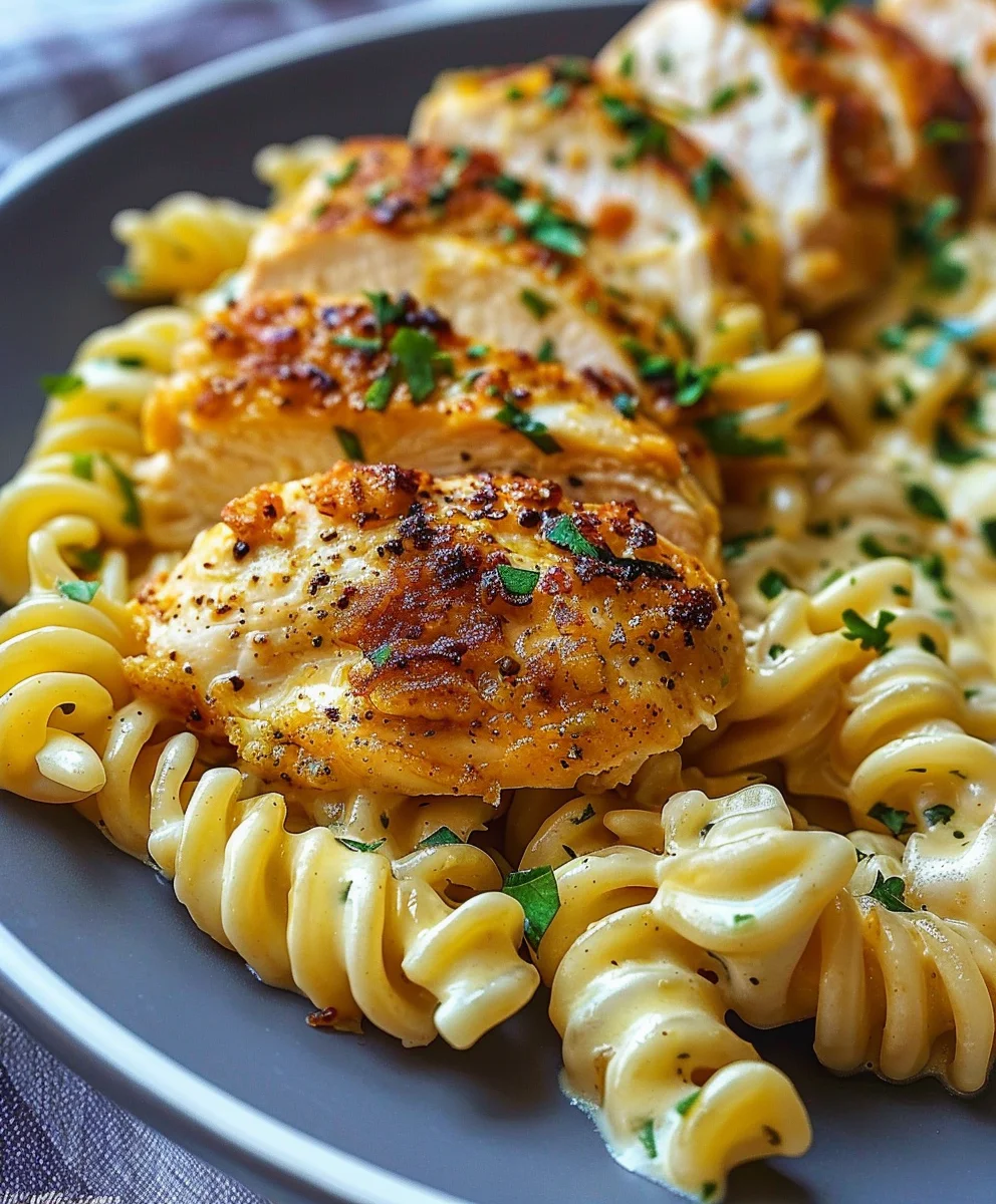Creamy Garlic Parmesan Chicken & Cheesy Twisted Pasta Recipe