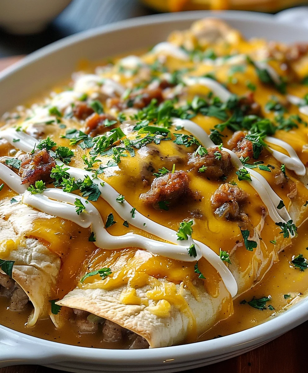 Amazing Southern Beef Sausage Gravy Breakfast Enchiladas